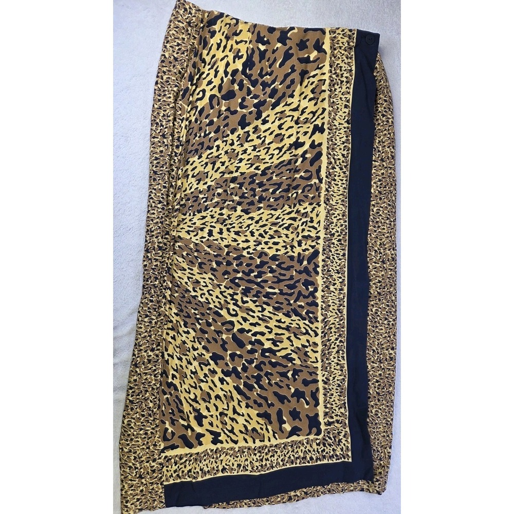 Vintage Ilyse Hart Ltd Leopard Print Wrap Skirt Womens 14 Rayon Midi Animal